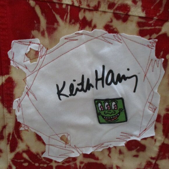 Keith Haring Collection Red Denim Bleach Splattered Vest - Picture 3 of 6